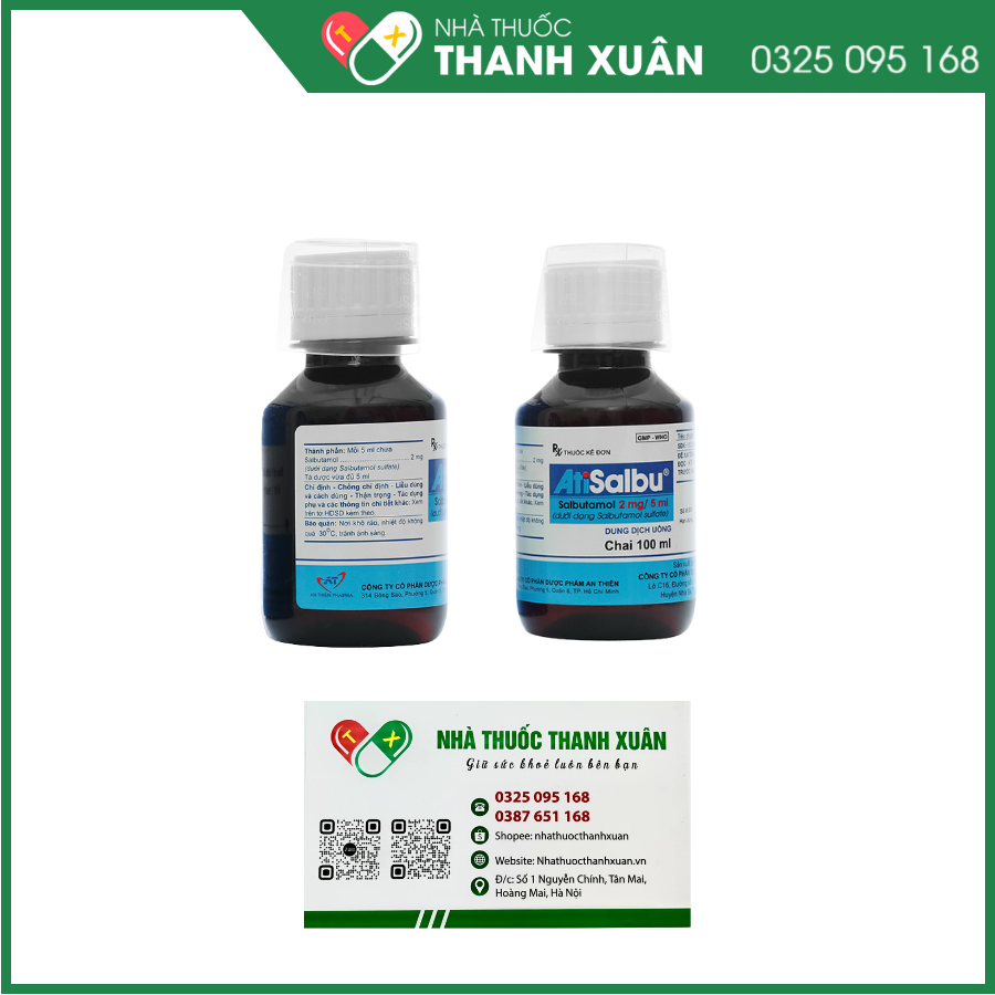 Dung dịch uống AtiSalbu 2mg/5ml trị cơn hen, ngắt cơn co thắt phế quản chai 100ml